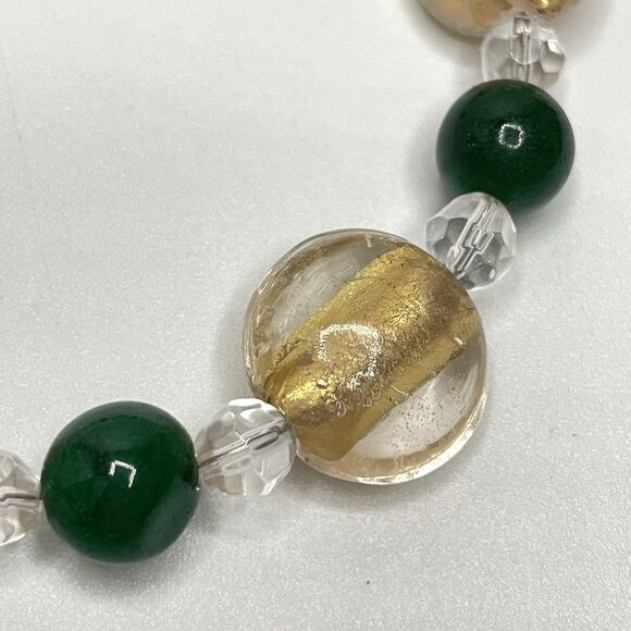 Artisan Handcrafted Emerald Green Gemstone Murano Foil Glass Beaded Necklace - Picture 5 of 7